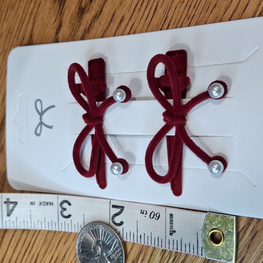 Maroon Red Velvet Bow Hair Clip - Picture 4 of 5